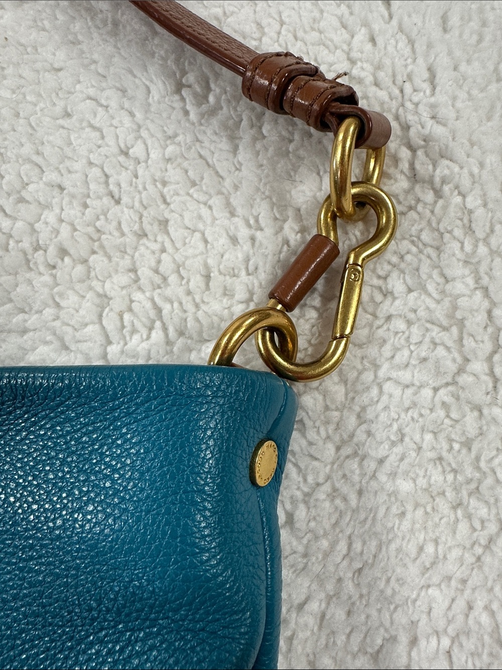 Marc by Marc Jacobs Turquoise Leather Shoulder Bag with Brown Handles - Picture 7 of 8
